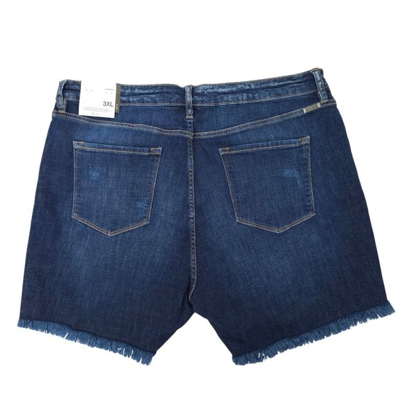 KanCan Denim Shorts Womens Size 3XL High Rise Dark Wash Stretch Frayed Hem NEW - Picture 2 of 16